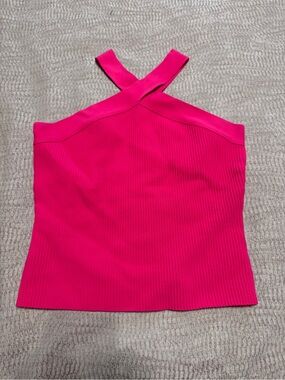 Bailey 44 Hot Pink Ribbed Cross Halter Knit Tank Top Size M